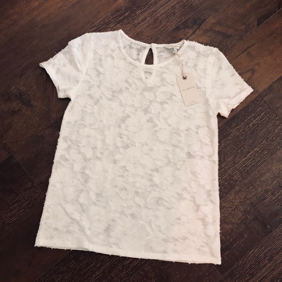 SOLD NWT XS Lucky Brand Clipped Jacquard Neck Tee - Picture 2 of 8
